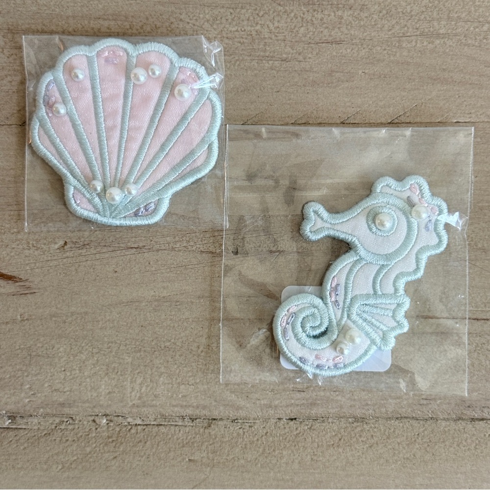 NWT Stoney Clover Lane Pearl-Embellished Seahorse and Shell Patches